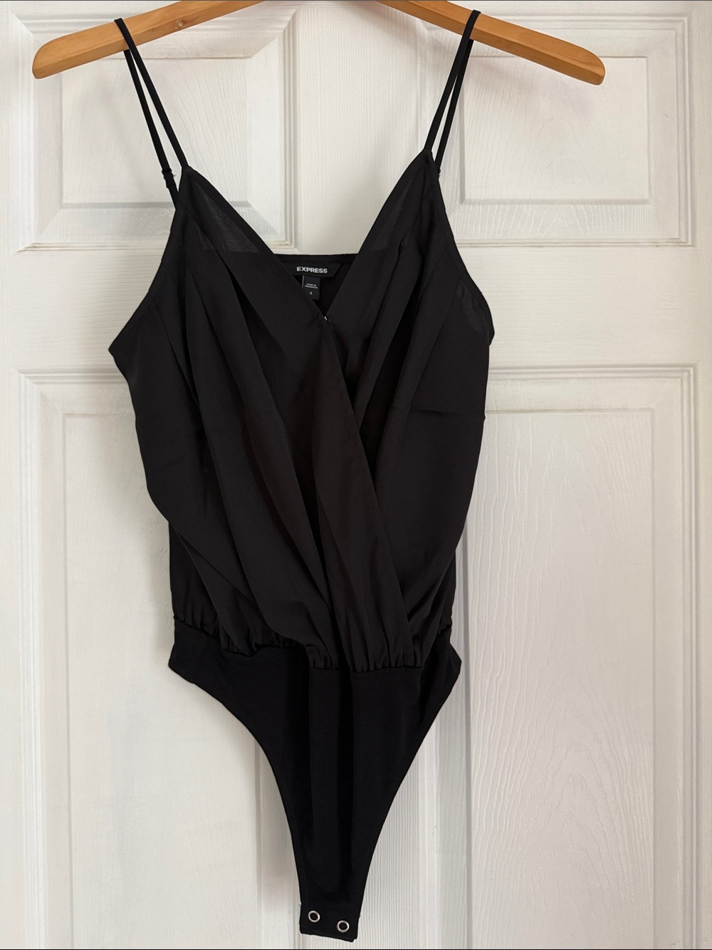 Express Black Draped Spaghetti-Strap Bodysuit